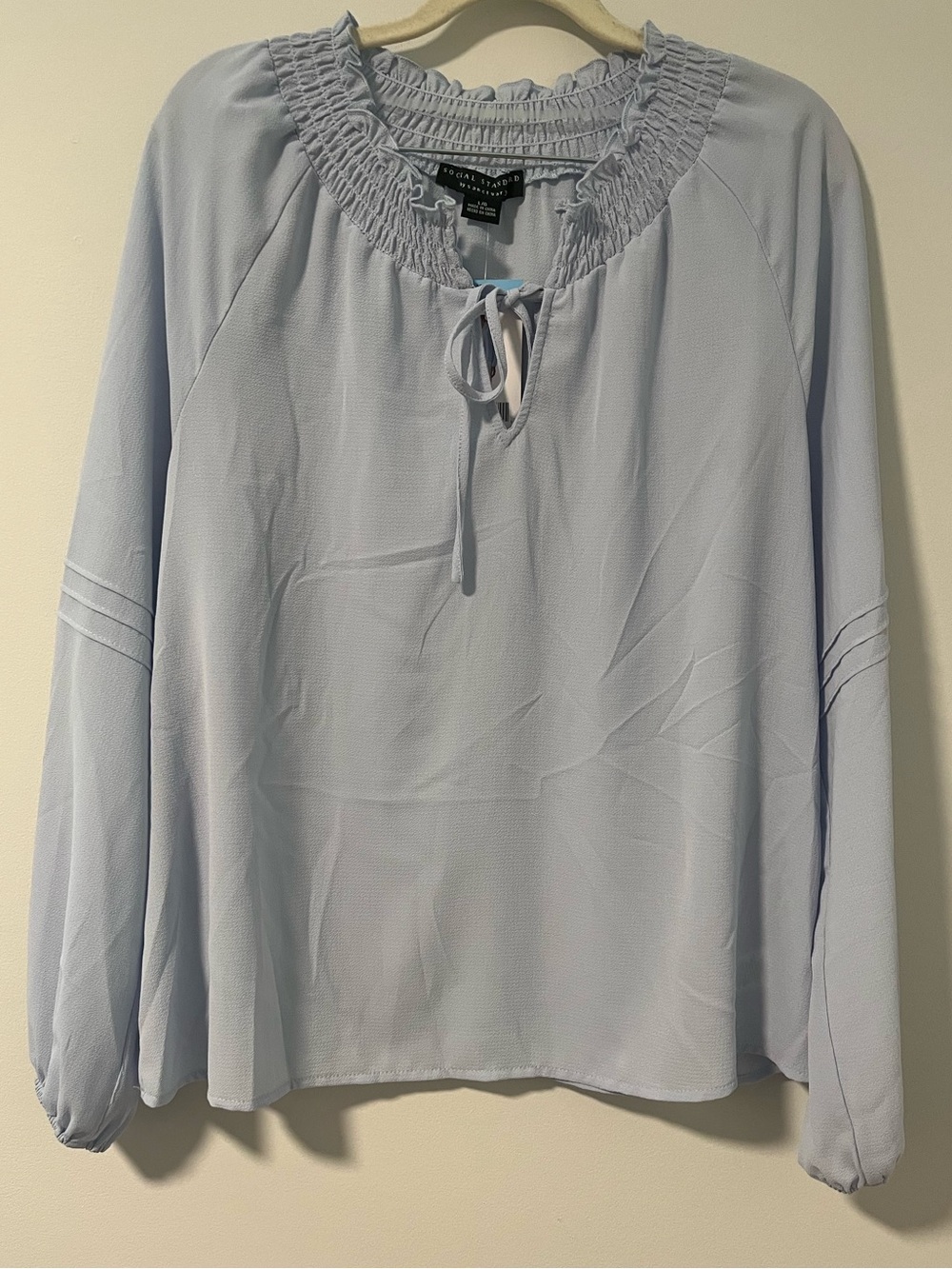 Social Standard by Sanctuary Soft Blue Smocked Neck Peasant Blouse NWT